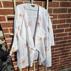 For Cynthia Linen Draped Front Floral 3/4 Sleeves Jacket XL